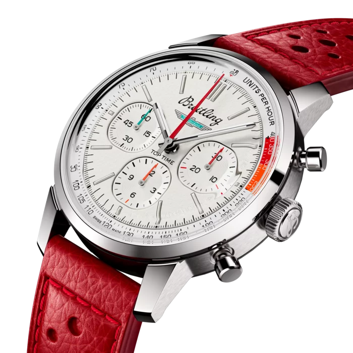 Breitling Top Time B01 Ford Thunderbird White Dial Red Leather Strap Watch for Men - AB01766A1A1X1